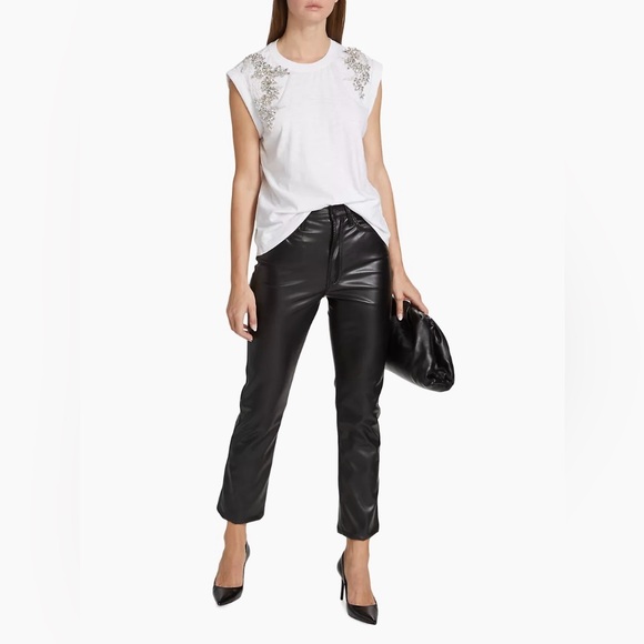 Mother Faux Leather High-Waisted Rider Ankle Women’s Size 27 Black Cropped Pants - Picture 2 of 16